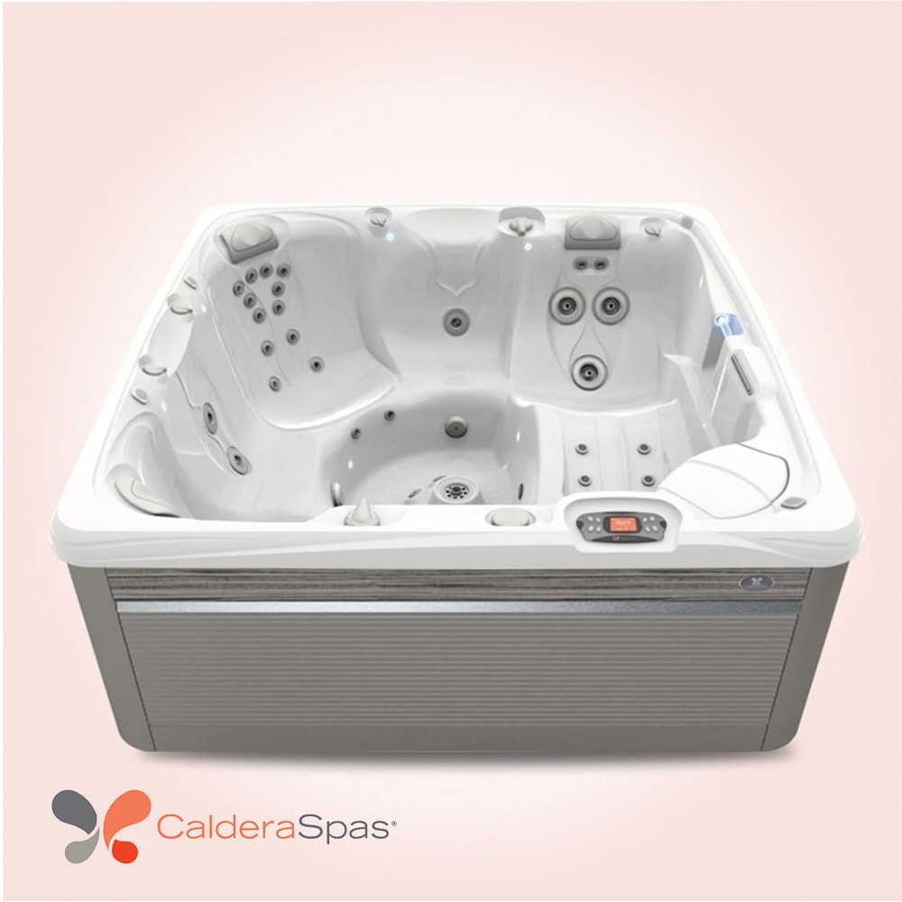 Produktbild på spabadet Seychelles från Caldera Spas med Arctic white insida och Ash utsida